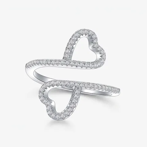 925 Sterling Zilveren Dubbel Hart Ring Voor Vrouwen Minimalistisch Pave Zirconia Romantisch Zoet Vingerring Elegant Sieraden Cadeau