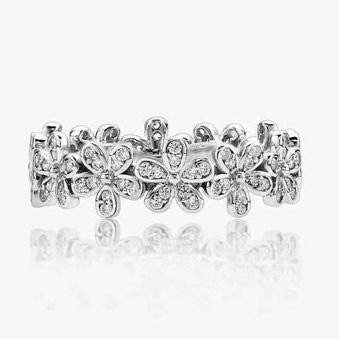 Bague Marguerite en Argent Sterling S925 pour Femme Bague Bande de Fleurs Minimaliste avec Zirconia Bijoux de Mode Coréenne