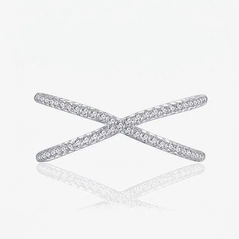 Anello X Incrociato in Argento Sterling 925 per Donna Minimalista Micro Pave Strass Geometrico a Doppia Fila Gioielli di Moda