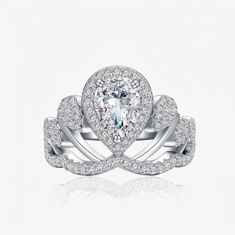 925 Sterling Zilveren Kroonring Voor Vrouwen Luxe Peervormige Strass Ingelegde Mode Sieraden Bruiloft Feest Ring