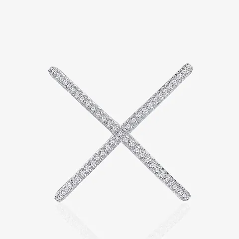 925 Sterling Silver X Cross Ring For Women Individual Trendy Niche Design Rhinestone Pave Geometric Stackable Jewelry Gift