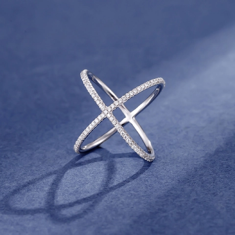 925 Sterling Silver X Cross Ring For Women Individual Trendy Niche Design Rhinestone Pave Geometric Stackable Jewelry Gift
