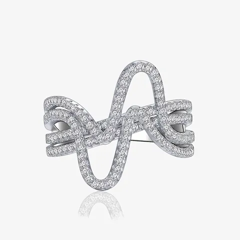 925 Sterling Silver Double Layer Curved Wave Ring For Women Minimalist Cold Style Zirconia Inlaid Elegant Fashion Jewelry Finger Ring