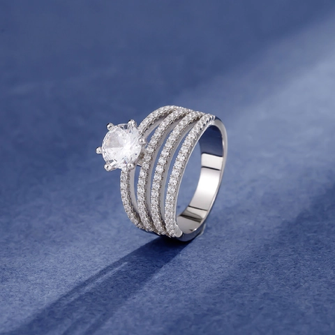 Luxurious 925 Sterling Silver Multi Layer Pave Zirconia Ring For Women High Sense Elegant Engagement Jewelry Finger Ring