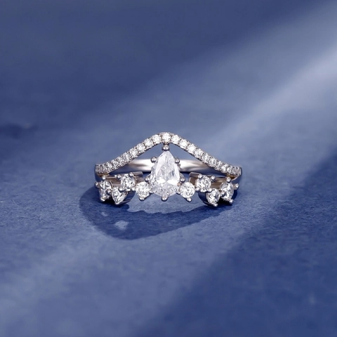 S925 Sterling Silver Water Drop Zirconia Ring Elegant V Shaped Crown Ring For Women Wedding Engagement Party Finger Jewelry