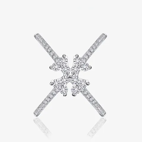 Lussuoso Anello Incrociato in Argento Sterling 925 per Donna Pavé di Strass a Forma di X Regolabile Gioielli di Moda Geometrici