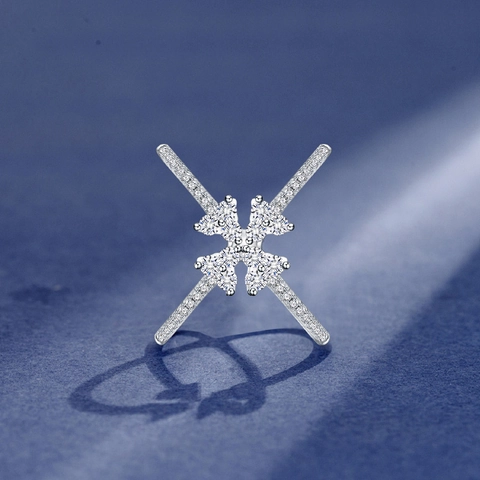 Lussuoso Anello Incrociato in Argento Sterling 925 per Donna Pavé di Strass a Forma di X Regolabile Gioielli di Moda Geometrici