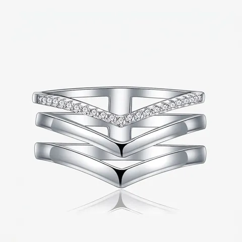 Minimalistischer 925 Sterlingsilber Mehrlagiger Chevron Ring Für Damen Strass Geometrischer V-Form Finger Schmuck