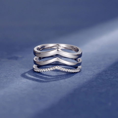 Minimalistischer 925 Sterlingsilber Mehrlagiger Chevron Ring Für Damen Strass Geometrischer V-Form Finger Schmuck