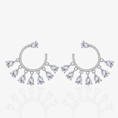 925 Sterling Zilveren Waterdruppel Hangoorbellen Voor Dames Luxe Ingelegde Zirconia C-Vormige Goud Zilveren Vergulde Ring Mode Sieraden Cadeau