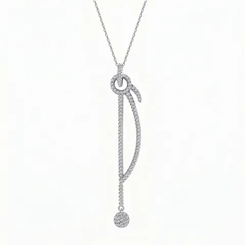 925 Sterling Silver Long Curved Pendant Necklace For Women Micro Pave Zirconia Geometric Tassel Style Fashion Jewelry Gift
