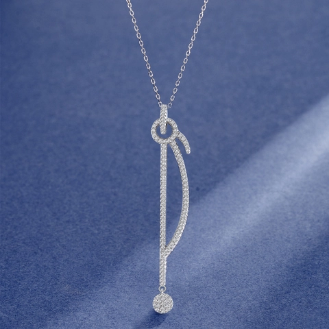 925 Sterling Silver Long Curved Pendant Necklace For Women Micro Pave Zirconia Geometric Tassel Style Fashion Jewelry Gift