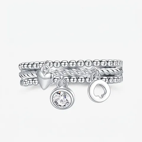 925 Sterling Zilveren Drielaagse Ring Voor Dames Zirconia Hart Schop Hanger Individualist Mode Sieraden Accessoire