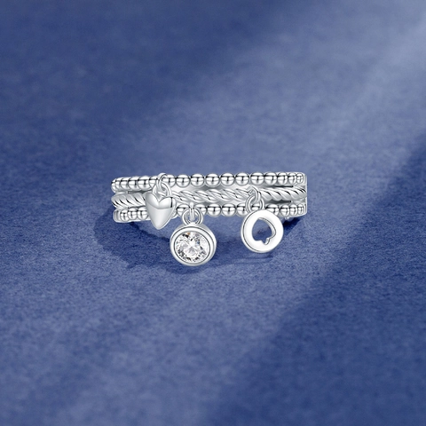 925 Sterling Zilveren Drielaagse Ring Voor Dames Zirconia Hart Schop Hanger Individualist Mode Sieraden Accessoire
