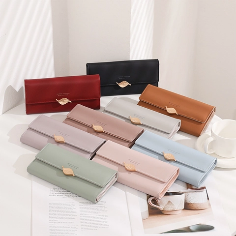 Portefeuille Long pour Femmes en Cuir PU avec Boucle en Métal Feuille Porte-Cartes Grande Capacité Pochette Élégante
