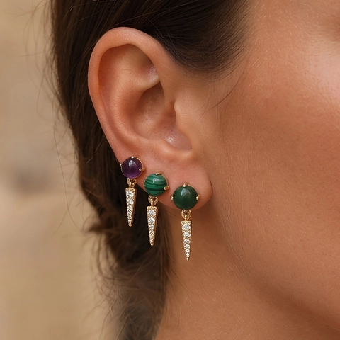 French Designer Copper Zirconia Stud Earrings For Women Individual Trend Retro Geometric Triangle Drop Earrings Jewelry