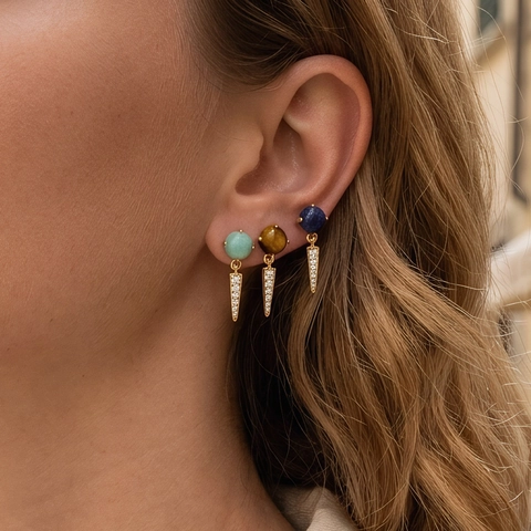 French Designer Copper Zirconia Stud Earrings For Women Individual Trend Retro Geometric Triangle Drop Earrings Jewelry