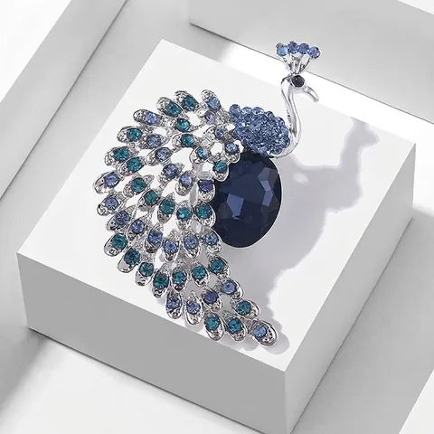 Spilla Pavone Blu Vintage Per Donna Lega Strass Cristallo Animale Spilla Moda Gioielli Accessori