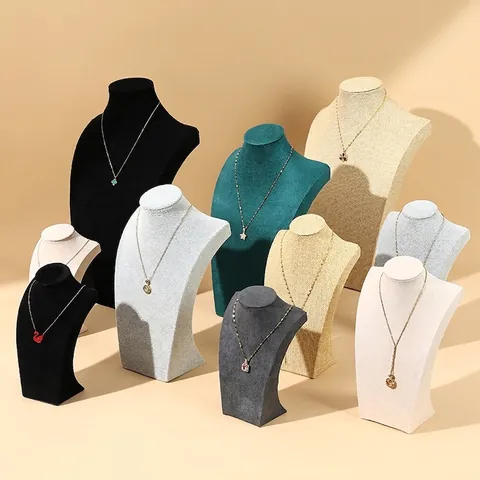 Portrait Bust Necklace Display Stand Jewelry Showcase Organizer For Counter Velvet Faux Leather Linen Necklace Holder Rack