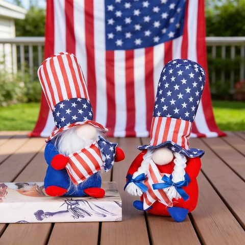 Decoraciones Patrióticas De Gnomos Del Día De La Independencia Rojo Blanco Azul Barras Y Estrellas Adornos De Enanos Sin Rostro Fiesta