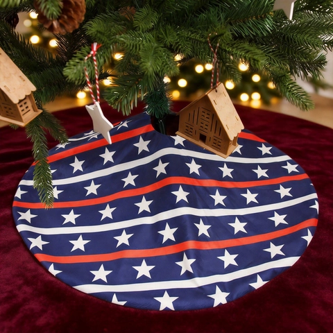 Unabhängigkeitstag Weihnachtsbaumrock Flanell Amerikanische Flagge Sterne Streifen Rot Weiß Blau Muster Feiertag Deko
