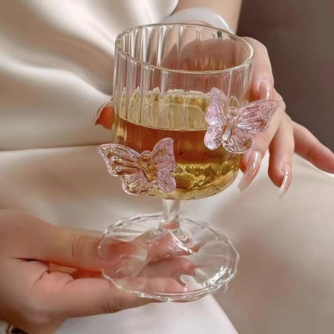 Champagne Wine Goblet High Borosilicate Glass Heat Resistant Ins Style Elegant Cup With Butterfly Decor For Parties