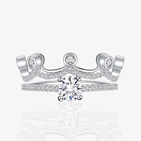 925 Sterling Silver Crown Ring Double Stackable Cubic Zirconia Engagement Wedding Band Elegant Vintage Jewelry For Women Gift