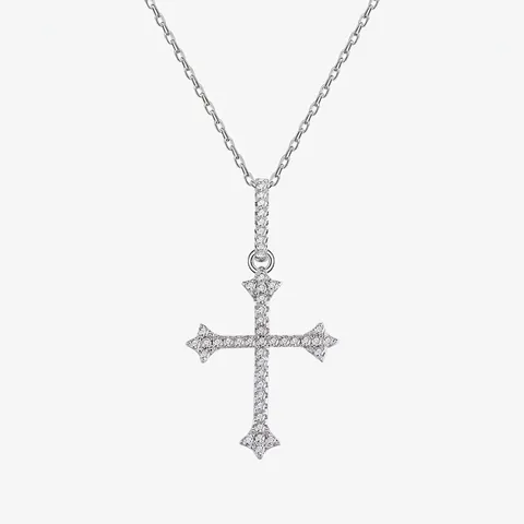 925 Sterlingsilber Kreuz Anhänger Halskette Für Damen Glänzende Zirkonia Eingelegt Religiöser Schmuck Elegante Schlüsselbeinkette Accessoire