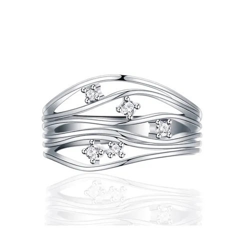 S925 Sterling Zilveren Golf Gelaagde Open Ring Voor Vrouwen Minimalistische Zirconia Ingelegde Verstelbare Modieuze Vingerring