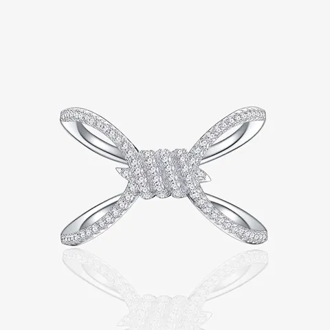 Anello Nodo in Argento Sterling 925 Micro Pave Zirconia Incrociato Elegante Gioielli di Moda per Regalo Donna Tonalità Argento
