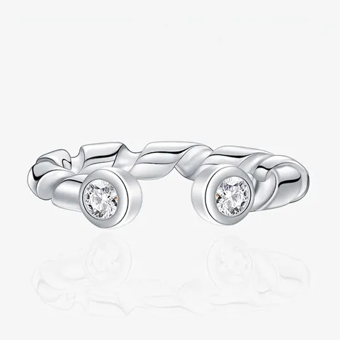 Anillo Abierto Trenzado de Plata de Ley 925 para Mujer Ajustable Minimalista con Diamantes de Imitación Anillo Chapado en Oro Plata Joyería Regalo