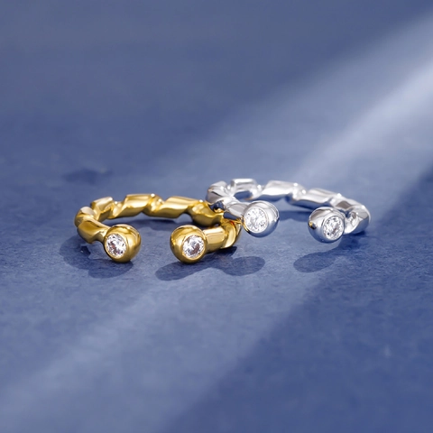 Anillo Abierto Trenzado de Plata de Ley 925 para Mujer Ajustable Minimalista con Diamantes de Imitación Anillo Chapado en Oro Plata Joyería Regalo