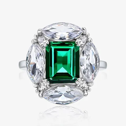 Vintage 925 Sterling Zilveren Ring Met Smaragdgroene Slijpvorm Strass En Cluster Zijstenen Luxe Bruiloft Sieraden Voor Vrouwen