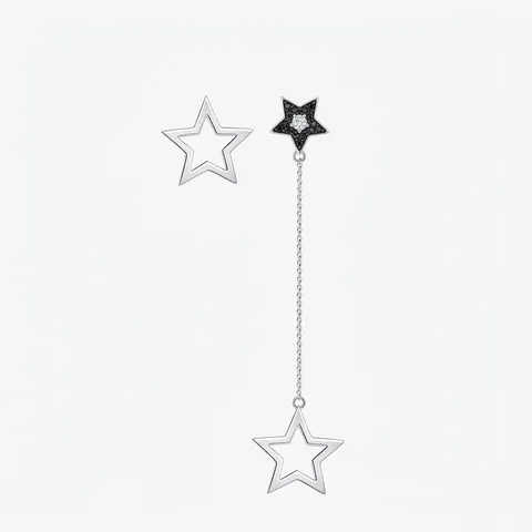 Boucles d'Oreilles Asymétriques en Argent Sterling 925 Gland Étoile Étoile Noire Creuse Longue Chaîne Pendants pour Femmes
