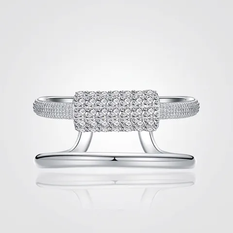 925 Sterling Zilveren Dubbellaagse Strass Ring Voor Dames Geometrische Splicing Open Ring Elegante Mode Sieraden Cadeau