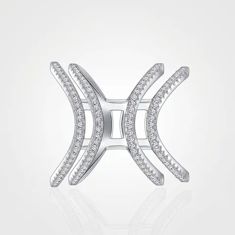 Anillo de Plata de Ley 925 Con Circonia para Mujer Diseño Geométrico de Líneas Multicapa de Gran Tamaño Joyería de Moda