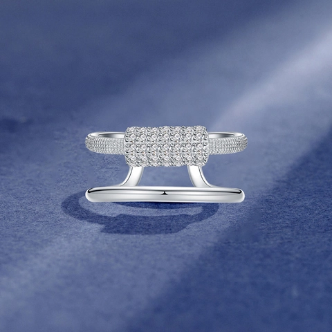 925 Sterling Zilveren Dubbellaagse Strass Ring Voor Dames Geometrische Splicing Open Ring Elegante Mode Sieraden Cadeau