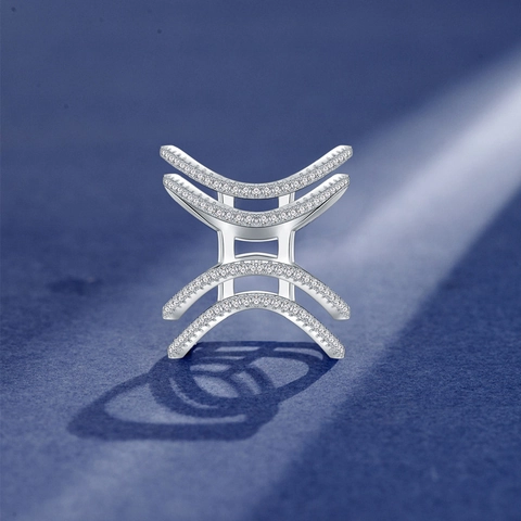 Anillo de Plata de Ley 925 Con Circonia para Mujer Diseño Geométrico de Líneas Multicapa de Gran Tamaño Joyería de Moda