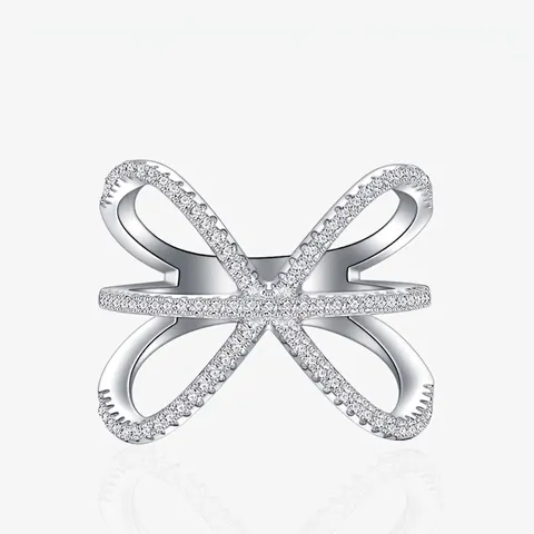 Luxus 925 Sterlingsilber Überkreuzter X-Ring Für Damen Pave Zirkonia Mikro-Eingelegter Modeschmuck Schickes Geschenk