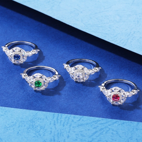 S925 Sterling Silver Cubic Zirconia Flower Cluster Ring Colorful Cushion Cut Gemstone Vintage Luxurious Wedding Party Jewelry For Women