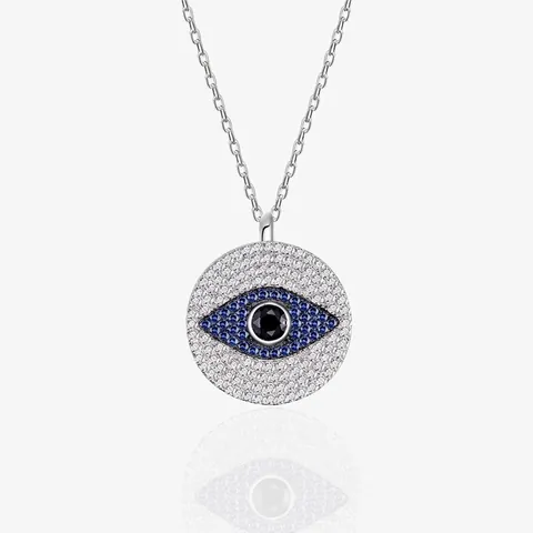 925 Sterlingsilber Teufelsauge Anhänger Halskette Für Damen Blau Weiß Zirkonia Eingelegt Rund Kette Schmuck Geschenk