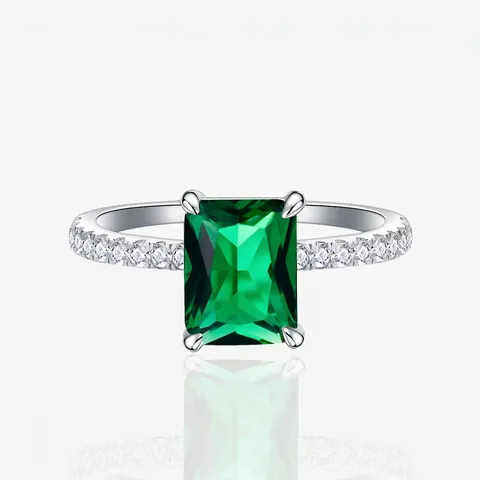 Anello in Argento Sterling 925 Con Zirconia Taglio Smeraldo per Donna Elegante Incastonatura Pave a Quattro Griffe Gioielli Regalo