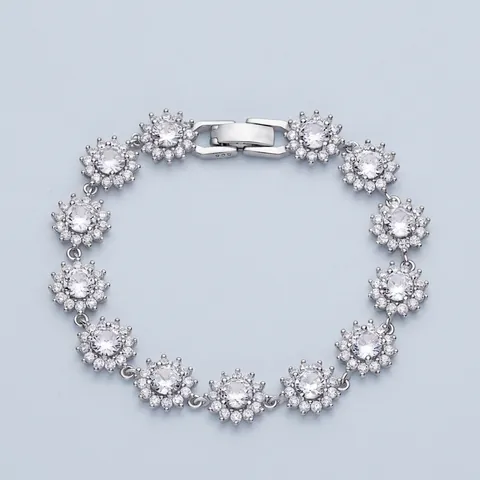 Bracciale in Argento Sterling S925 Girasole Lusso Zirconia Intarsiato Donna Catena a Fiori Gioielli per Matrimonio Festa Regalo