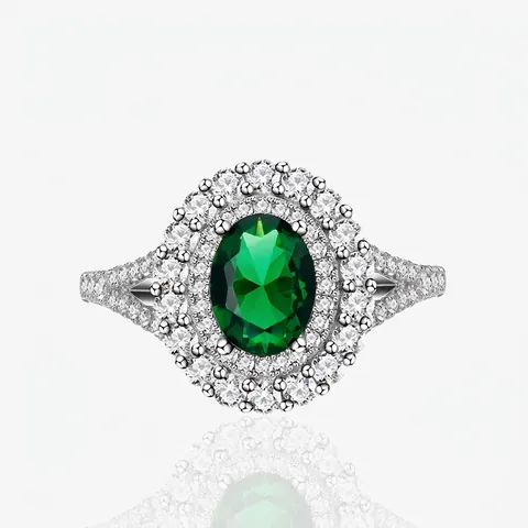 Vintage 925 Sterlingsilber Ovaler Synthetischer Smaragd Rubin Saphir Halo Ring Für Damen Luxuriöser Strass Besetzter Edelschmuck