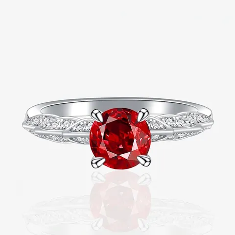 Anello in Argento Sterling S925 per Donna Classico con Incastonato a Quattro Griffe Taglio Rotondo Strass Rosso Bianco Blu Verde Gioielli