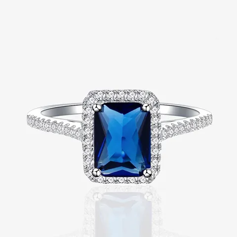 Lussuoso Anello in Argento Sterling 925 con Zirconia Taglio Smeraldo Elegante Pietra Rettangolare Gioielli da Donna per Matrimonio