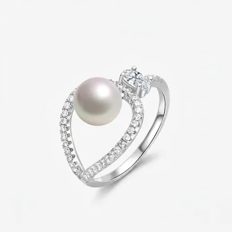 Elegante Anello di Perle in Argento Sterling 925 per Donna Design di Nicchia con Zirconia Intarsiata Anello alla Moda Regalo