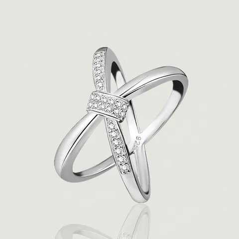 925 Sterling Silver Knotted Cross Ring For Women Minimalist Zirconia Micro Pave X-Shaped Elegant Finger Ring Fashion Jewelry Gift