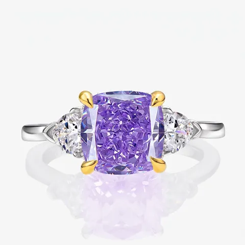 925 Sterlingsilber Quadratischer Kissen Schliff Strass Ring Luxus Drei Stein Verlobungsring Für Damen Mode Party Schmuck Geschenk