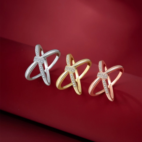 925 Sterling Silver Knotted Cross Ring For Women Minimalist Zirconia Micro Pave X-Shaped Elegant Finger Ring Fashion Jewelry Gift